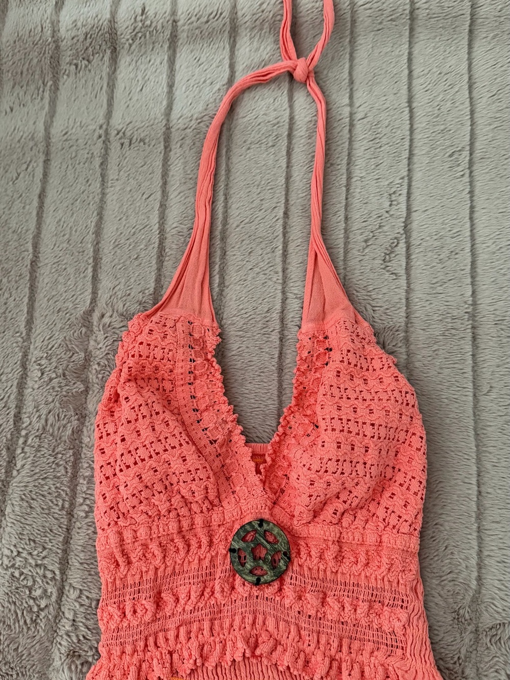 Women’s Halter Crochet Top in Coral with Decorative Accent